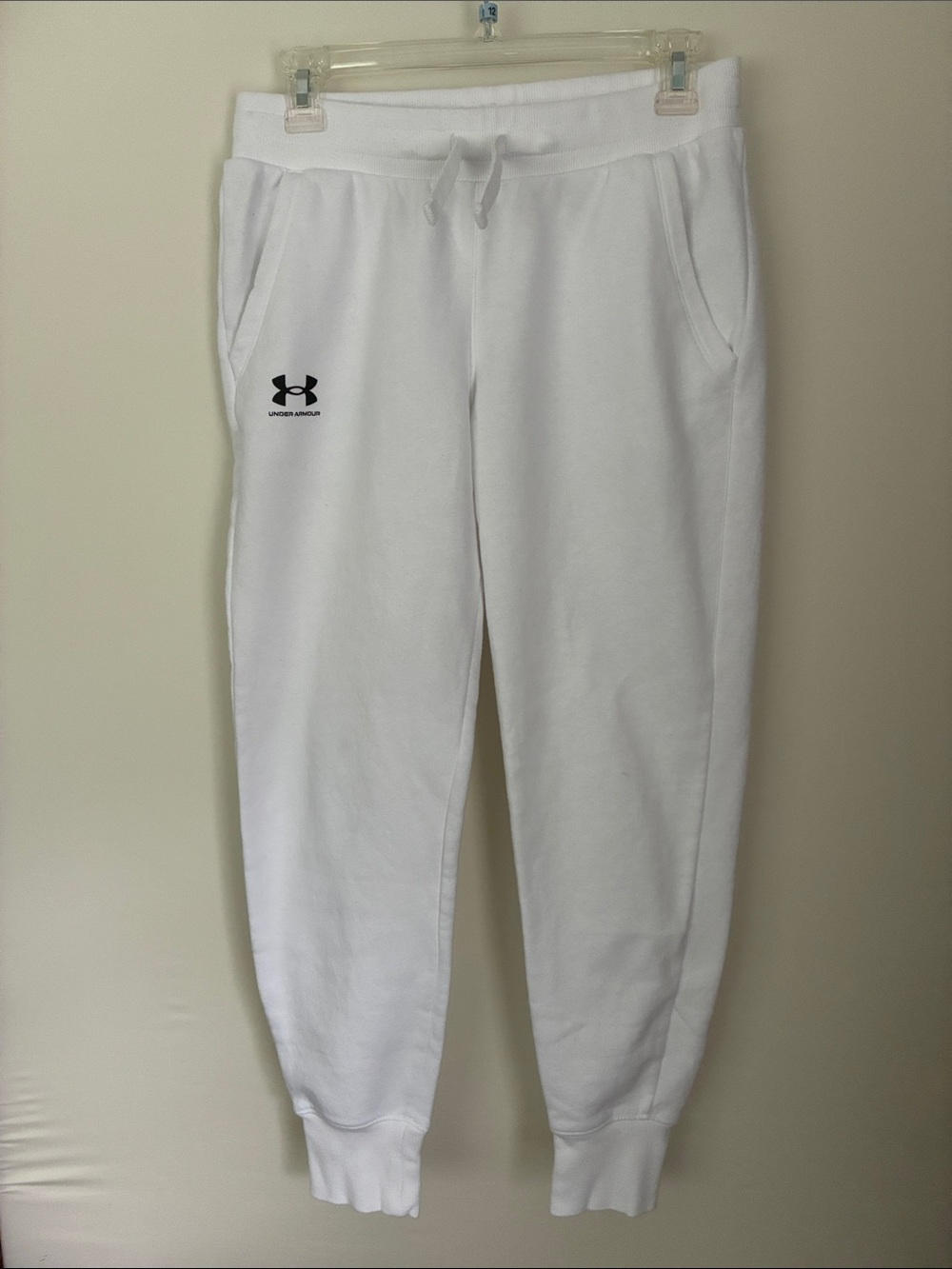 Under Armour White Fleece Joggers with Black Logo